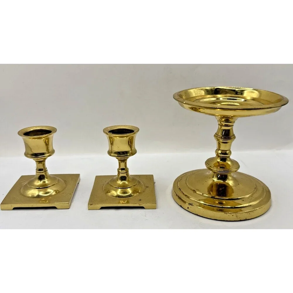 Vintage Brass Candlesticks Holders Mixed Lot Of 3 Various Size and Bases
